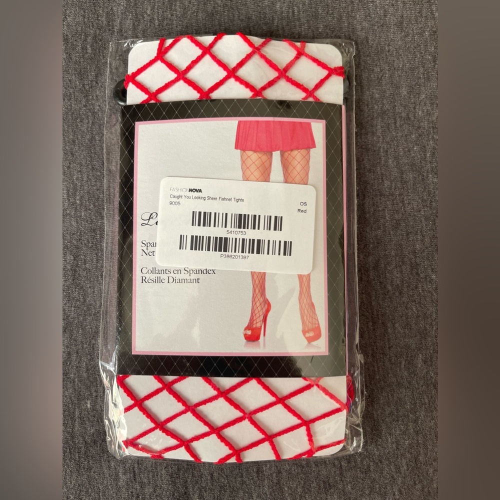 Sheer fishnet stockings in red